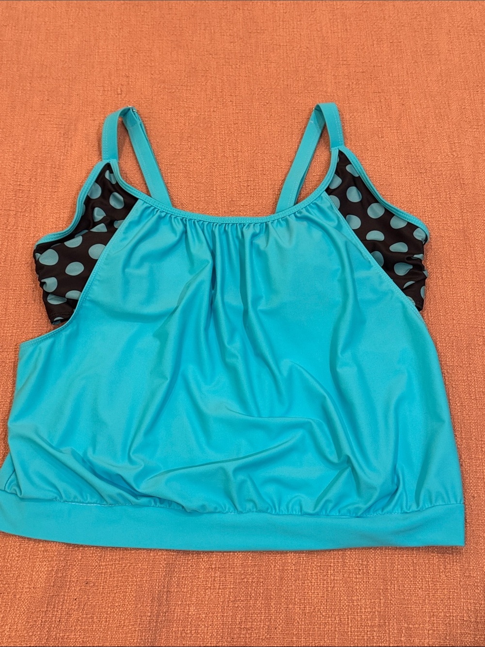 3XL wm’s aqua / Turquoise Polka-Dot Accent Swim Tankini Top